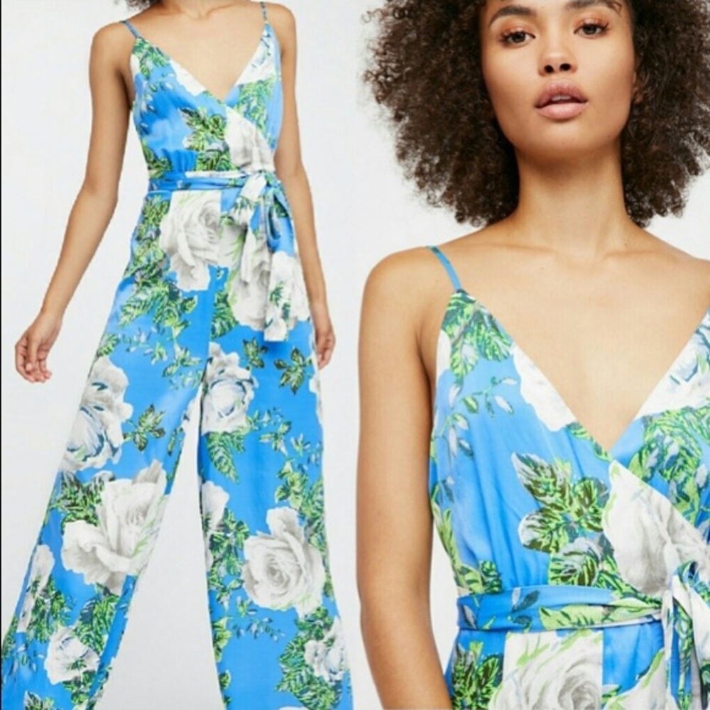 NWOT Free People Blue Cabbage Rose Jumpsuit Romper - Picture 2 of 6